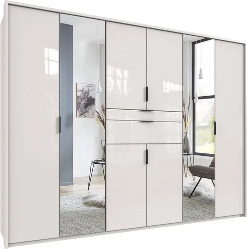 WIMEX Moldau Kleiderschrank mit Spiegel, 270cm, weiß Hochglanz - Kleiderschrank mit variabler Innenausstattung und 2 Spiegeln, ideal für optimalen Stauraum und modernes Design. Made in Germany für höchste Qualität.