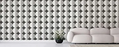 New Walls Retro Tapete 70er Jahre Vliestapete schwarz weiß grau Vintage Kreismuster – 10,05 x 0,53 m