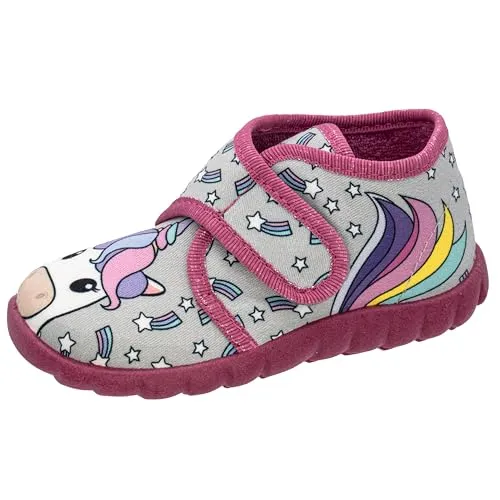Fischer Jungen Mädchen Flexi Hausschuh, Graubunt, 20 EU - Bequeme Hausschuhe für Mädchen mit PVC-Laufsohle und praktischem Klettverschluss, ideal für drinnen.