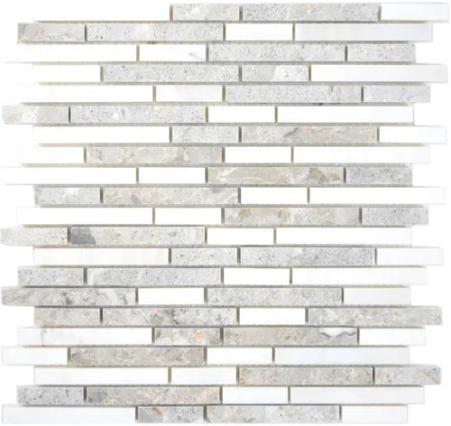 Mosaik Marmor Verbund Stein grau weiss creme honig Mosaikfliese Wandfliese ...