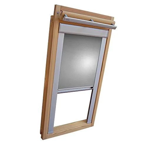 Verdunkelungsrollo THERMO Alu-Rückseite für VELUX Dachfenster TYP GGL/GPL - 308 oder M08 - Farbe Silber-Grau - mit Aluminium Seitenschienen - KLICK Montage