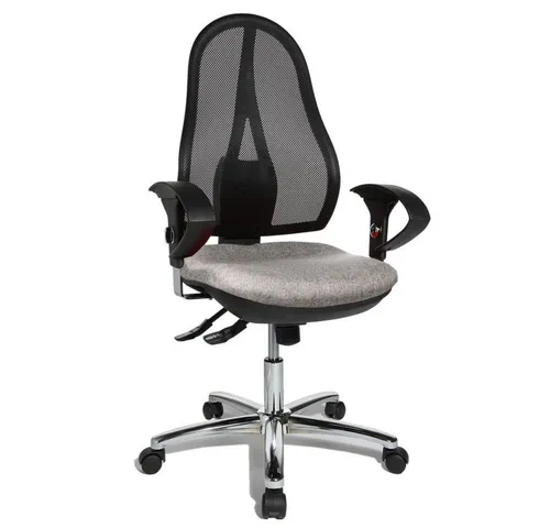 Topstar OP290U Bürostuhl - Ergonomischer Drehstuhl in Hellgrau/Schwarz - Bürostuhl mit Bandscheibensitz und Synchron-Mechanik, ideal für bis zu 8 Stunden Sitzzeit, sorgt für optimalen Komfort im Home Office oder Büro.