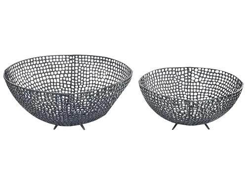 Beliani Dekoschale 2er Set Aluminium schwarz rund - Dekoschalen Set aus handgefertigtem Aluminium in Gitter-Optik, ideal zur stilvollen Präsentation und Aufbewahrung kleiner Gegenstände. Perfekte Tischdekoration für jeden Raum.