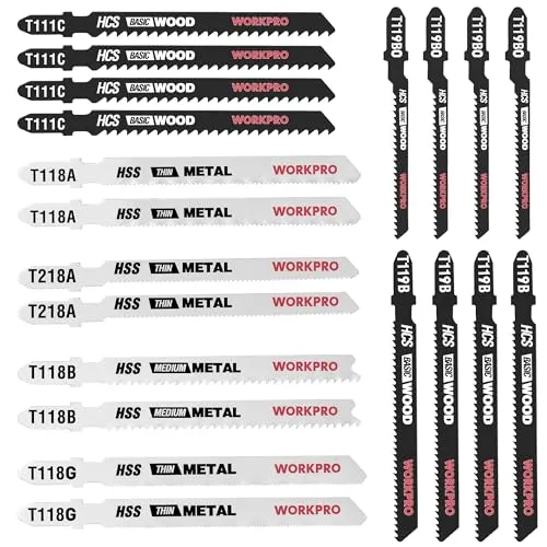 WORKPRO 20tlg. Stichsägeblätter Set, T-Schaft Stichsägeblatt aus HSS/HCS, Professional Stichsägeblätter für Holz und Metall