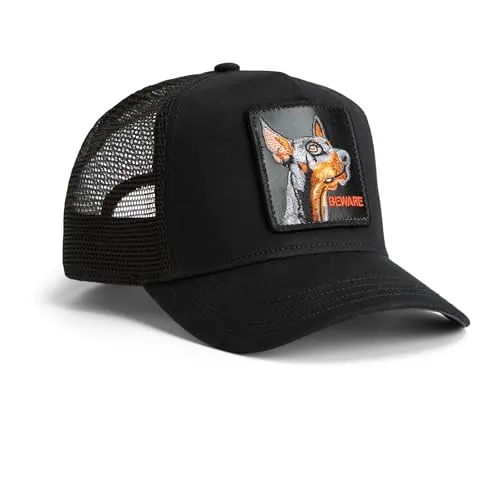 GOORIN Bros. Black Out Doberman Trucker Cap - Stylische Trucker Cap mit klassischem Hundemotiv, aus 84% Polyester und 16% Baumwolle. Ideal für Freizeit und Outdoor-Aktivitäten, mit verstellbarem Druckknopfverschluss für optimalen Sitz.