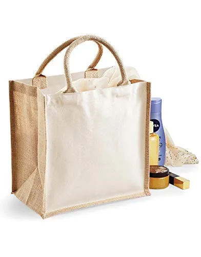 Westford Mill W421 Printers' Midi Jutebeutel – Umweltfreundliche, Wiederverwendbare und stilvolle Jute-Einkaufstasche – Natur