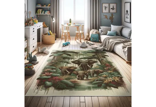 ABAKUHAUS Elefant Dekorativer Teppich in grün von Abakuhaus