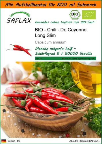 SAFLAX Gemüsesamen SAFLAX - Garden in the bag - BIO - Chili - De Cayenne Long Slim