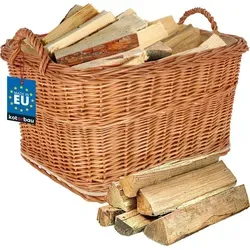 KOTARBAU® Weidenkorb für Brennholz Holzkorb für Kaminholz Erntekorb 55 x 45 x 35 cm Kaminholzkorb mit Henkel Holz Tragekorb Brennholzkorb Weide ...