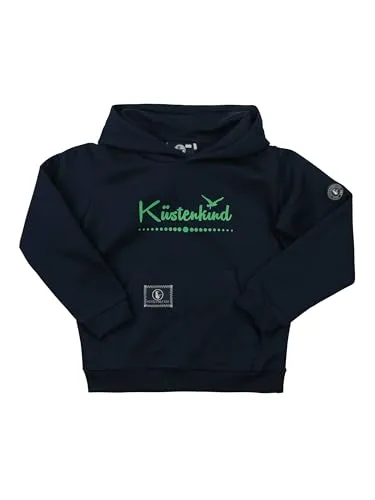 SCHIETWETTER Unisex Kinder Kapuzenpullover Küstenkind, Hoodie für Jungs und Mädchen, Sweater mit Kängurutasche, bedruckt navy-neongreen 80