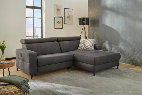 Jockenhöfer Gruppe Ecksofa Doppio L-Form, B: 247 cm, mit elektr. Relaxfunktion und, Kopfteilverstellung, USB-Anschluss, induktive Ladestation & Zierkissen