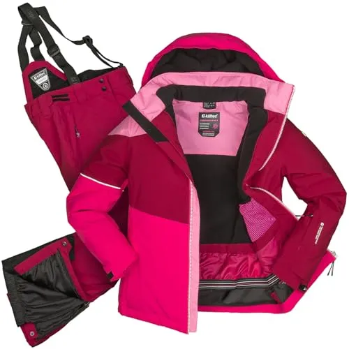 Killtec Mädchen Skianzug Größe 176 - Wasserdicht und Atmungsaktiv in Pink und Bordeaux - Funktionaler 2-teiliger Skianzug für Mädchen, wind- und wasserdicht mit 10.000 mm Wassersäule. Ideal für kalte Tage beim Skifahren, ausgestattet mit Schneefang und praktischen Taschen.