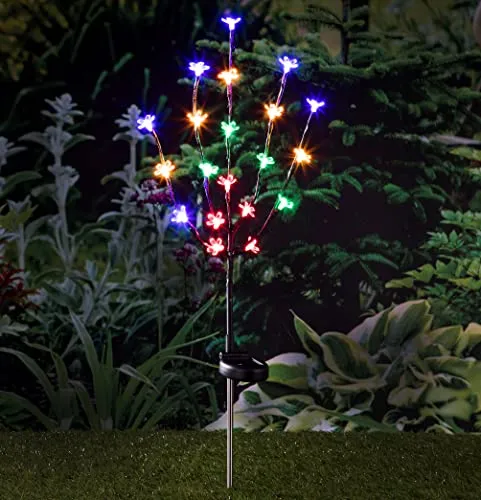 Spetebo LED Solar Kirschblüten Stecker - 80 cm - Deko Garten Beleuchtung mit 20 bunten LED - Leuchtstab Leuchtstecker Blüten Stab Leuchte