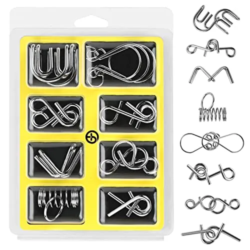 Holzsammlung 8 Stück Knobelspiele Metall, Metallpuzzle Metallknobellei Set IQ Spiele Geduldspiel Geschicklichkeitsspiel, Metal Puzzle Denkspiele Spielzeug Mini Geschenk für Erwachsene und Kinder