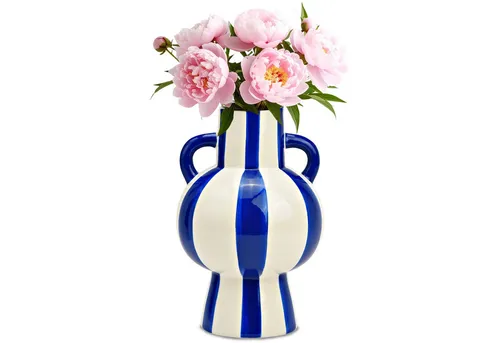 matches21 HOME & HOBBY Dekovase Blumenvase bunt gestreift, blau weiß in Ø 15x24 cm (1 St), Moderne Keramik Vase als Wohnzimmerdeko