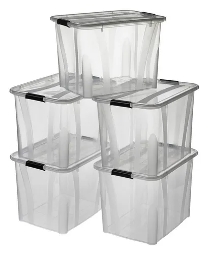 Stück Aufbewahrungsboxen 55L - Transparent mit Schnappverschluss - Aufbewahrungsboxen mit 55L Volumen, robust und stapelbar. Ideal für Lebensmittel, Kleidung und Spielzeug. Mit praktischem Schnappverschluss und leicht zu reinigen.