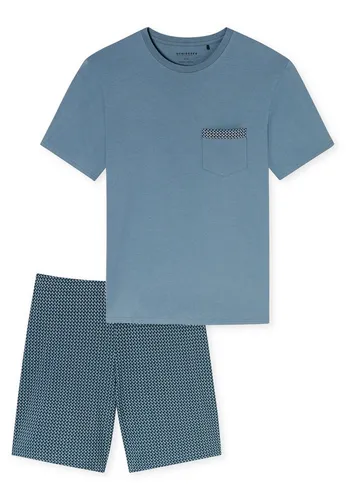 Schiesser Herren Schlafanzug kurz Rundhals-Comfort Nightwear Pyjamaset, Graphit - Schlafanzüge für Herren, aus 100% Organic Cotton für höchsten Komfort und Nachhaltigkeit, mit einem unifarbenen T-Shirt und gemusterten Shorts für entspannte Nächte.