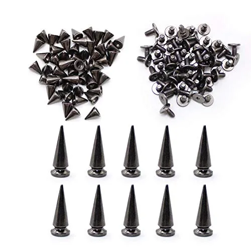 WJUAN 50 Stück Höhe 9,5 mm Metall Punk Ziernieten und 10 Stück Höhe 24 mm DIY Handwerk Punk Nieten, DIY Spitz Schraubnieten mit Schraube für Beutel Lederhandwerk Projekte Kleidung