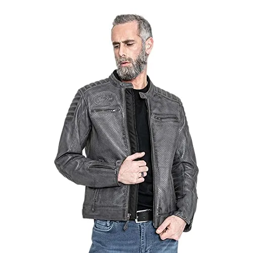 John Doe Motorradjacke Storm Leather Jacket - Modische Lederjacke in Grau, XXL - Schutzjacke mit zwei Brusttaschen, perforiertem Leder für optimale Belüftung und zertifiziert nach EN 17092-2:2020 - ideal für stilbewusste Biker.