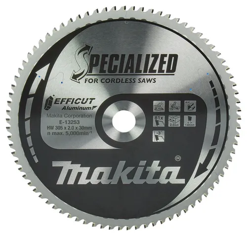 Makita EFFICUT Sägeblatt 305 mm für Aluminium - Kreissägeblatt mit 81 Zähnen und Hartmetallmaterial, ideal für präzises Schneiden von Aluminium, Bohrung: 30 mm.
