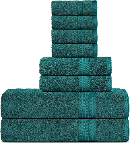 Sweet Needle Luxus-Handtuchset aus Premium-Baumwolle, Blaugrün - 2 Badetücher, 2 Handtücher und 4 Wasch-/Gesichtstücher – 500 g/m², sehr saugfähig, für Badezimmer und Hotels