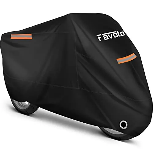 Favoto wasserdichte Motorradabdeckung Outdoor Motorradabdeckung 210T Oxford UV Kratzfest Hitzebeständig Ganzjahresschutz mit Nachtreflektor Schlosslöchern für Moped Fahrrad 295 x 105 x 125 cm
