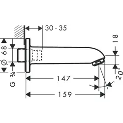 hansgrohe Wanneneinlauf E/S DN 20, Chrom 13414000 - Armaturen mit Rosette, Ausladung 147 mm, ideal für eine stilvolle Wandmontage und hohe Durchflussmenge von 27,5 l/min bei 3 bar.