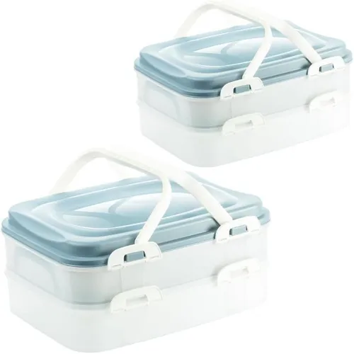 Kunststoff Kuchen Transportbox mit Hebeeinsatz und Tragegriff - Praktisches Behälter-Set aus BPA-freiem Kunststoff, spülmaschinenfest und stapelbar, ideal für Partys und Veranstaltungen.