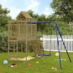 vidaXL Spielturm aus imprägniertem Kiefernholz - Verwandle deinen Garten in einen Spielplatz mit diesem stabilen Spielturm aus kesseldruckimprägniertem Kiefernholz. Mit Kletterwand, Schaukel und Sandkasten bietet er unendlichen Spielspaß für Kinder von 3 bis 8 Jahren.