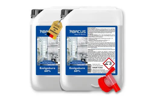 ABACUS Essigsäure 60% - Hochkonzentrierter Essigreiniger für Haushalt & Garten - Reinigungsmittel für kraftvolle Reinigung und Entkalkung. Vielseitig einsetzbar, umweltschonend und individuell verdünnbar – ideal für Küche, Bad und Gartenpflege.