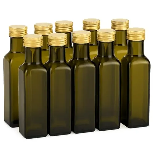 gouveo 10er Set Glasflasche 250 ml Maraska -Antik- mit Schraubverschluss goldfarben - Leere Flasche 0,25 l zum Befüllen - Glasflasche für Likör, Essig, Öl (MFEA250G)