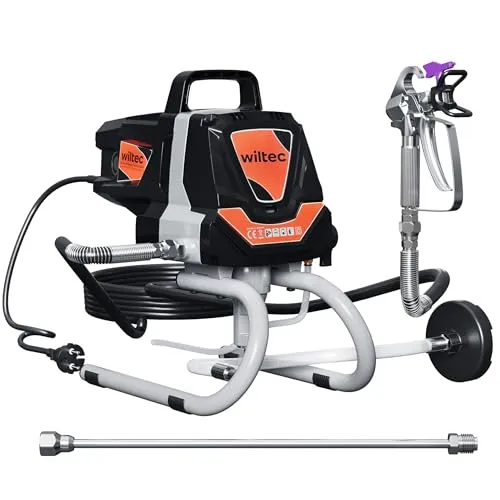Wiltec Hochdruck Farbsprühsystem 1010 W - Sonstiges Elektrowerkzeug mit 207 bar Druck und 1,5 l/min Durchflussrate, ideal für professionelle Farbanwendungen und hohe Wände dank praktischer Verlängerungsstange.