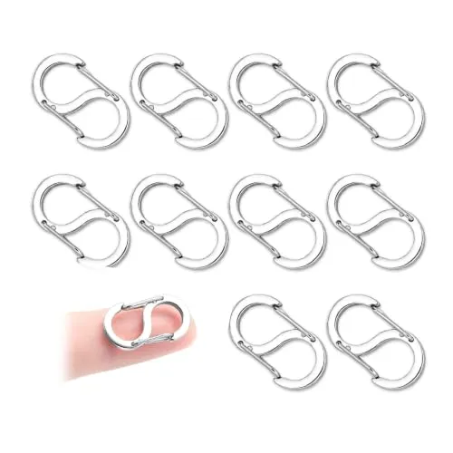 Stück S Karabiner Mini Edelstahl,IFTHGIO Karabinerhaken Klein | Schlüsselkarabiner Mini mit Federverschluss,Carabiner Clip Small Korrosionsbeständig,Verstellbar,für Outdoor,Wandern,Zuhause 10