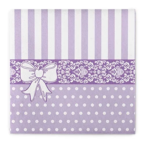 Sovie HOME Serviette Bine in LILA, Linclass® Airlaid, 40x40 cm, 1/4 Falz, 12 Stück, verspielter Mustermix mit Ornamenten, hochwertige Tischdekoration, Ideal für Hochzeiten, Catering, Events
