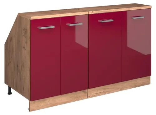 Vicco Unterschrank R-Line, Rot Hochglanz/Goldkraft Eiche, 140 cm 2er Set