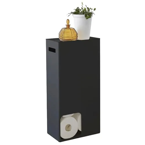 Yamazaki 3456 TOWER Toilettenpapierspender - Minimalistischer Toilettenpapierhalter aus schwarzem Stahl, robust und langlebig, passend für Rollen bis 11,5 cm Breite – ideal für modernes Badezimmerdesign.