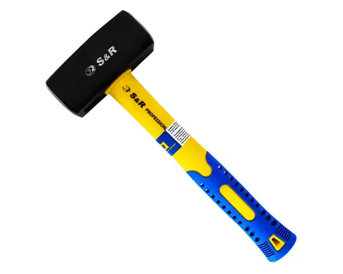 S&R Hammer Fäustel 1500 Gramm Kopfgewicht, aus hochwertigem Schmiedestahl C50 (1-St), mit gummiertem rutschfestem Fiberglasstiel, Rückschlaghemmend