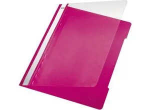 LEITZ Sichthefter A4 pink mit langem Beschriftungsfenster - Schnellhefter aus reißfester PVC-Folie, ideal für bis zu 120 Blätter A4, mit praktischem Greifausschnitt und transparentem Vorderdeckel für professionelle Präsentationen.