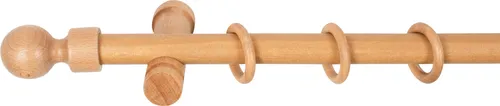 SN Deco - Stilgarnitur Gardinenstange Vorhangstange Giro, Holz, moderner Träger, 28 mm, 1-Lauf, Komplettset mit Ringen, Farbe Eiche, 120 cm