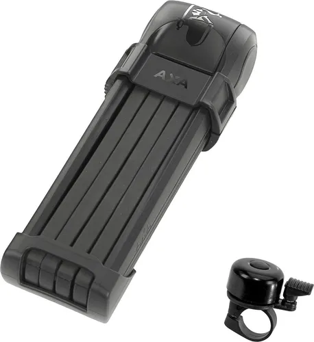 Angebot-Set / 1 x Axa Fold 100 Faltschloss Fahrradschloss E-Bike in Schwarz Länge 100 cm - Safety Level 9 inkl. 1 Fahrradglocke