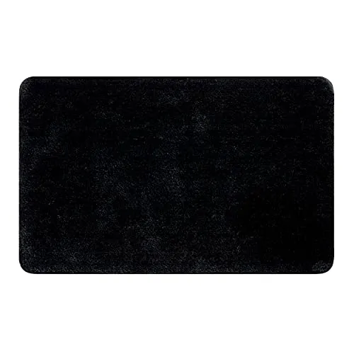 Spirella Badteppich Badematte Duschvorleger Hochflor | flauschig | rutschhemmend | geeignet für Fußbodenheizung | 50x80 cm | Schwarz, Black, 50 x 80 cm