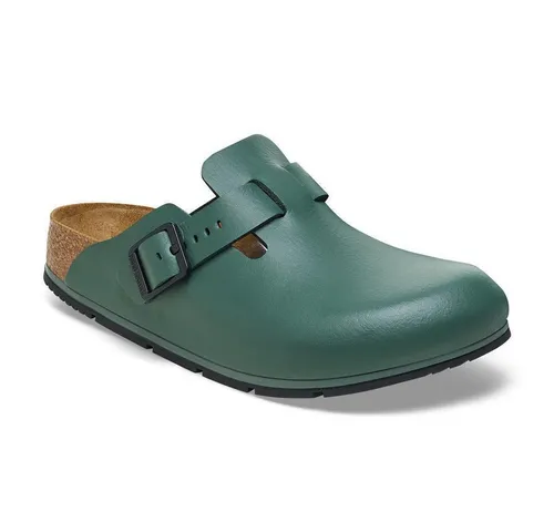 BIRKENSTOCK Boston Pro Leder Clogs - Zertifizierte Berufsschuhe für Medizin und Gastronomie - Hausschuhe mit anatomisch geformtem Kork-Latex-Fußbett, rutschfester Laufsohle und individuell verstellbarem Riemen. Ideal für Pflege und Service.