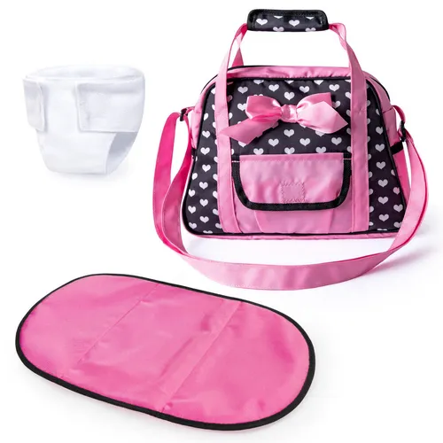 Bayer Design 69060AA Wickeltasche für Puppen - Schwarz, Rosa, modernes Design mit Einhornmotiv, inklusive Wickelunterlage und Stoffwindel, ideal für kreative Rollenspiele
