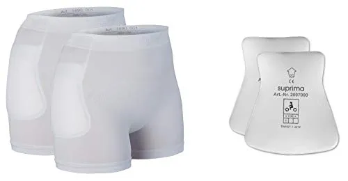 Suprima Hüftprotektor-Set 1 - 2x Slip + 1 Paar Protektoren, S - Inkontinenzeinlagen mit optimalem Schutz: Das Suprima Hüftprotektor-Set bietet hohen Tragekomfort und schützt den Oberschenkelhals vor Sturzverletzungen. Flache Protektoren für bequemes Liegen.