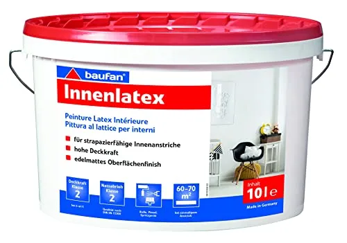 Baufan Innenlatex 10 Liter | Wandfarbe mit hoher Deckkraft I Latexfarbe frei von Lösungsmitteln | Weichmachern I Edelmatt, spritzbar & nassabriebbeständig