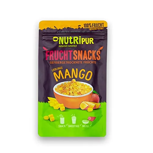 Gefriergetrocknete Mango: 100g gefriergetrocknete Früchte aus zarten Mango Stückchen ohne Zucker Zusatz – Mango getrocknet – Getrocknete Mango – Getrocknete Früchte – Getrocknetes Obst von NutriPur
