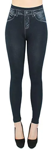 dy_mode Damen Leggings High Waist Jeggings Jeansoptik Hose - JL078 (JL0065-Schwarz)
