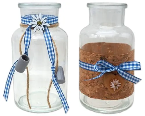 ZauberDeko Vasen Oktoberfest Bayrisch Blau Tischdeko Wiesn Deko Party Hüttenabend 2 Stück 12,5cm H