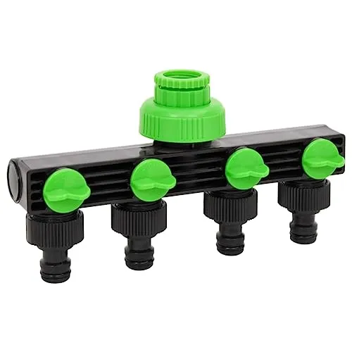 vidaXL 4-Wege Hahnanschluss, Wasserhahn Anschluss Einstellbarer Wasserdurchfluss, Wasserverteiler Verteiler für Gartenbewässerung, Schlauchverteiler Adapter, Grün Schwarz ABS PP