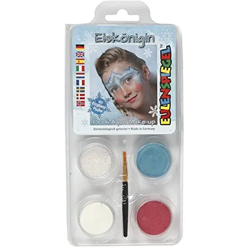 Eulenspiegel 204825 - Motiv-Set Eiskönigin, 3 Farben, 1 Puder, 1 Pinsel, 1 Anleitung, für ca. 40 Masken, Karneval, Motto-Party